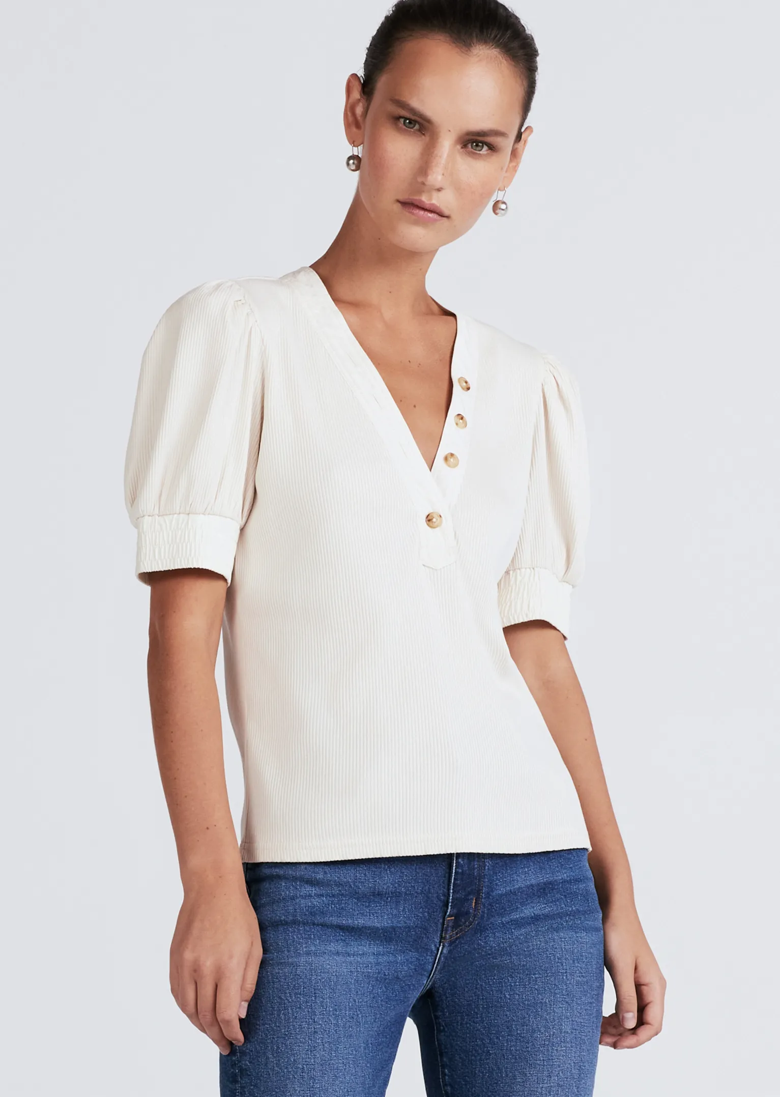 Women Derek Lam Essentials<Heather V-Neck Puff Sleeve T-Shirt