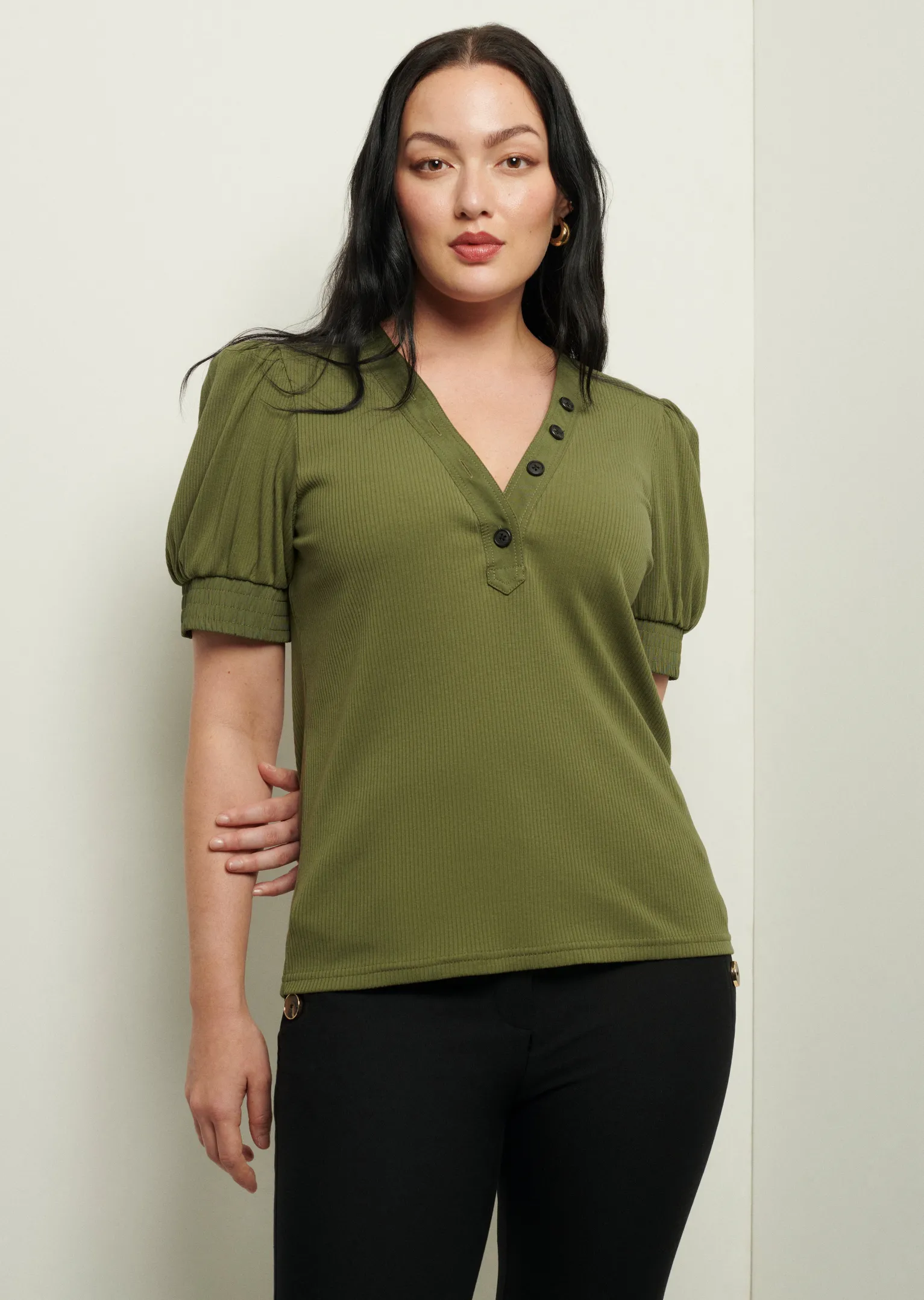 Women Derek Lam Essentials<Heather V-Neck Puff Sleeve T-Shirt
