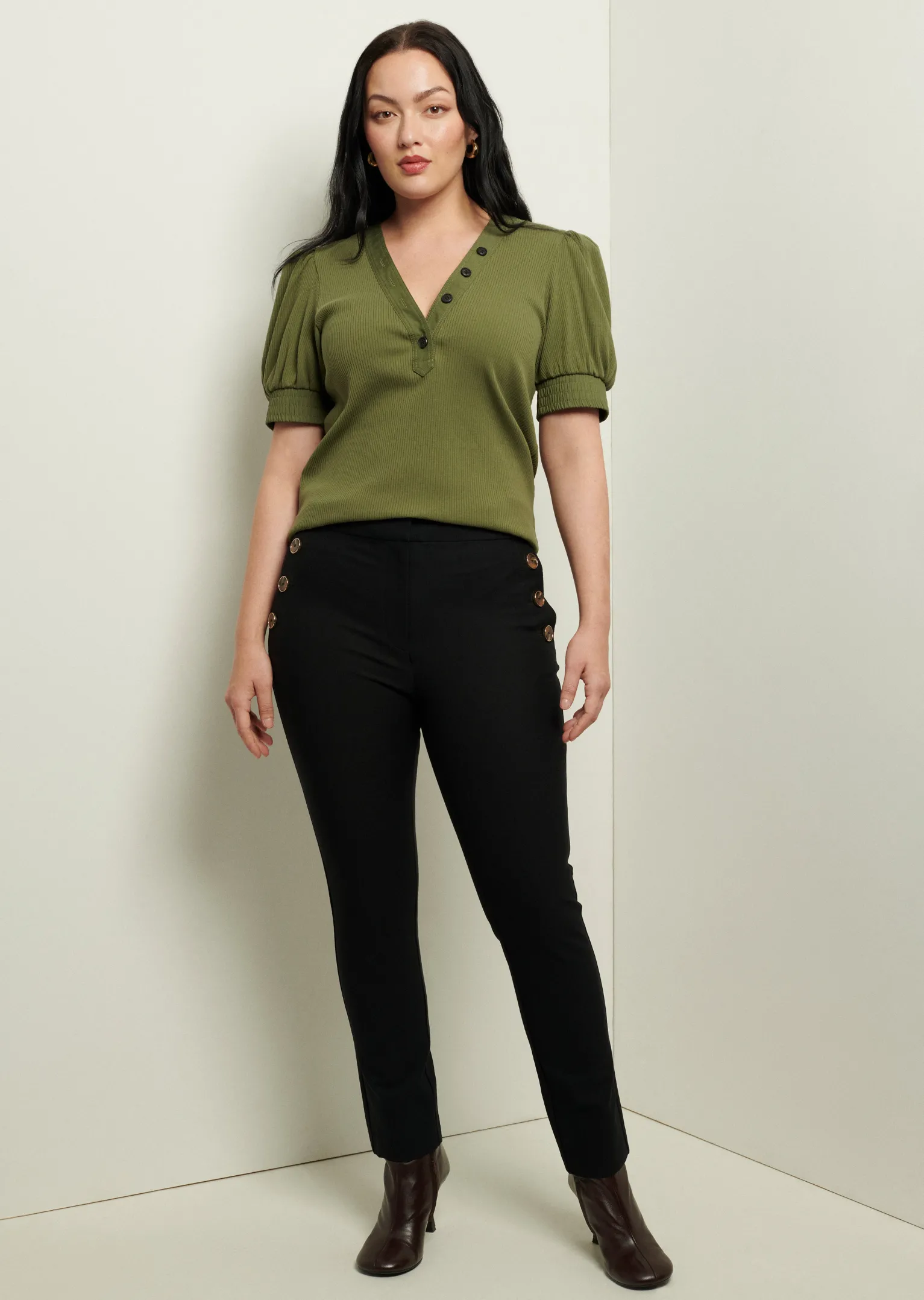 Women Derek Lam Essentials<Heather V-Neck Puff Sleeve T-Shirt