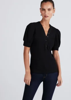 Women Derek Lam Essentials<Heather V-Neck Puff Sleeve T-Shirt