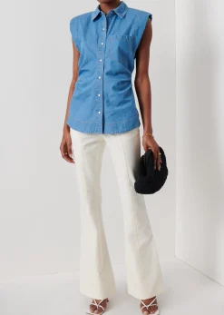 Women Derek Lam Essentials<Ivy Sleeveless Ruched Button Down Shirt