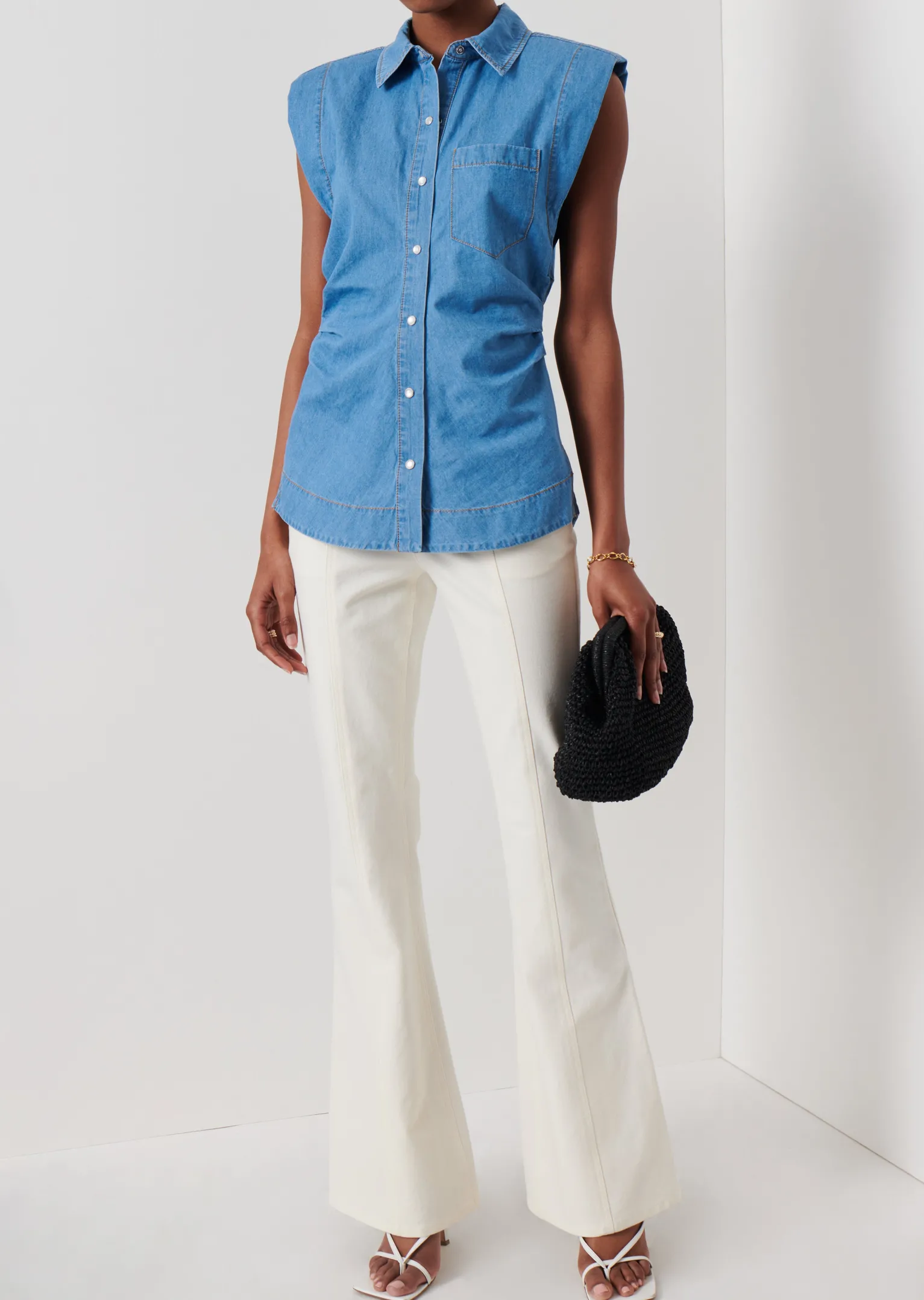 Women Derek Lam Essentials<Ivy Sleeveless Ruched Button Down Shirt