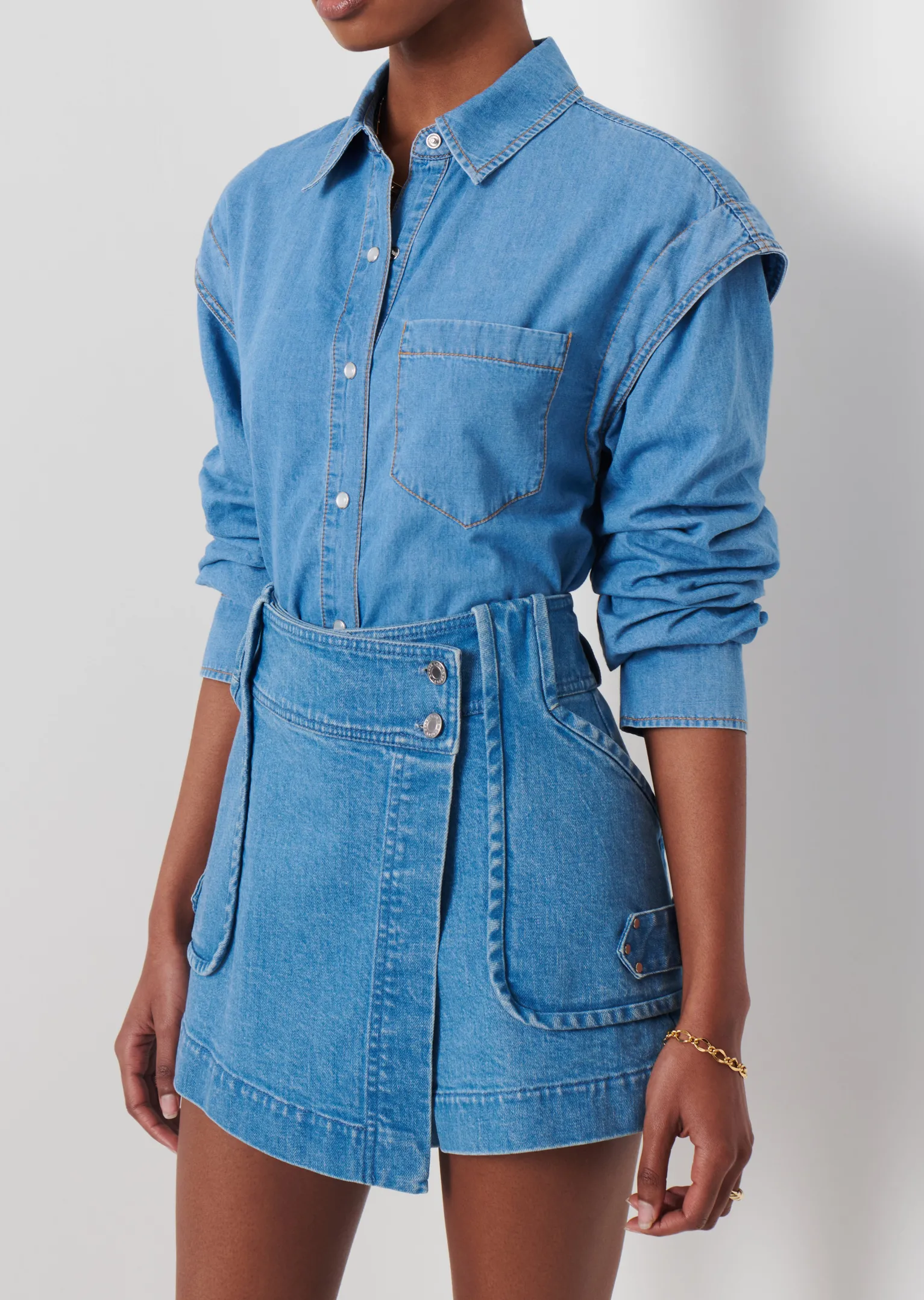 Women Derek Lam Essentials<Marley Ruched Sleeve Button Down Shirt