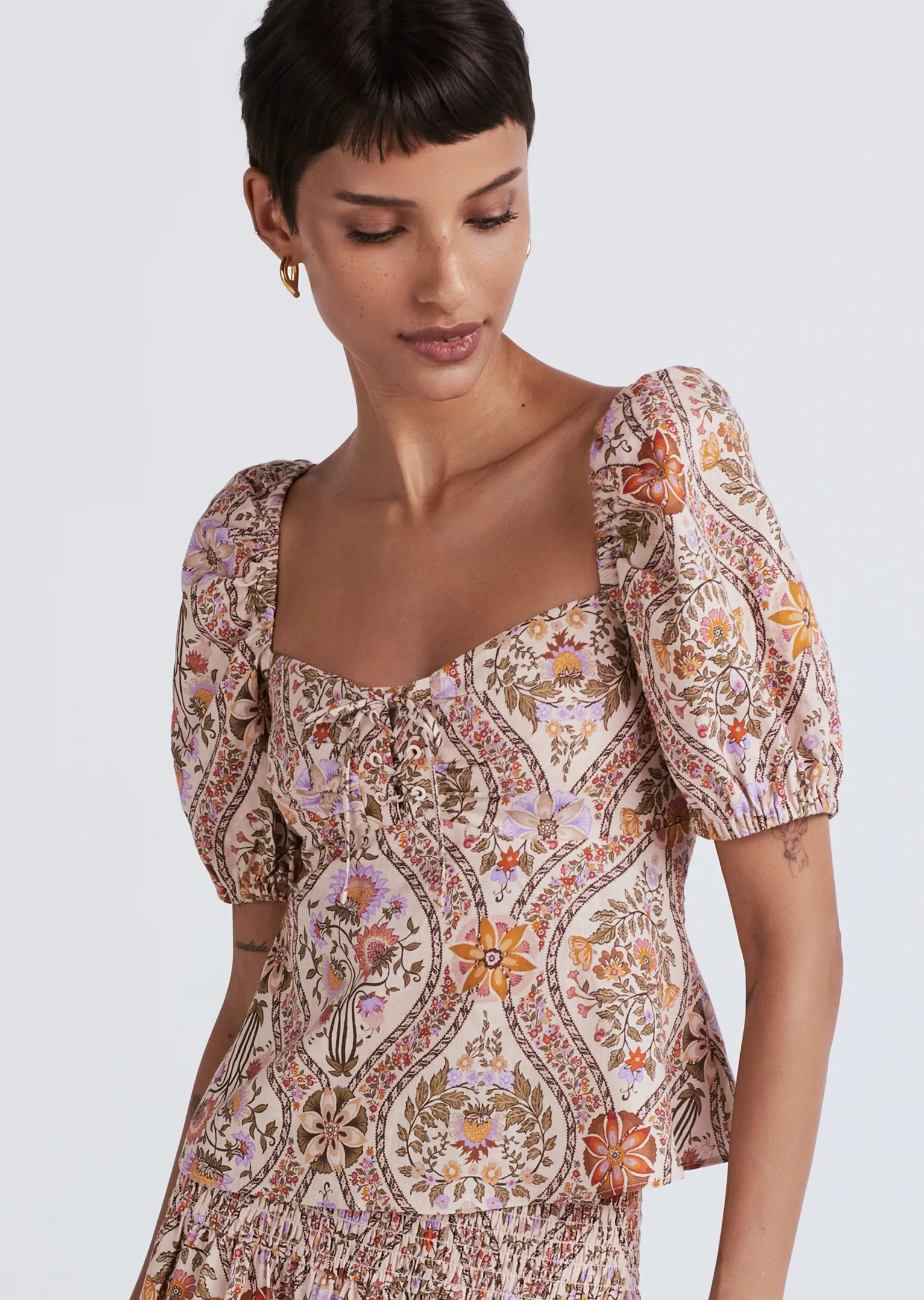 Women Derek Lam Tops<Melanie Puff Sleeve Lace-Up Top