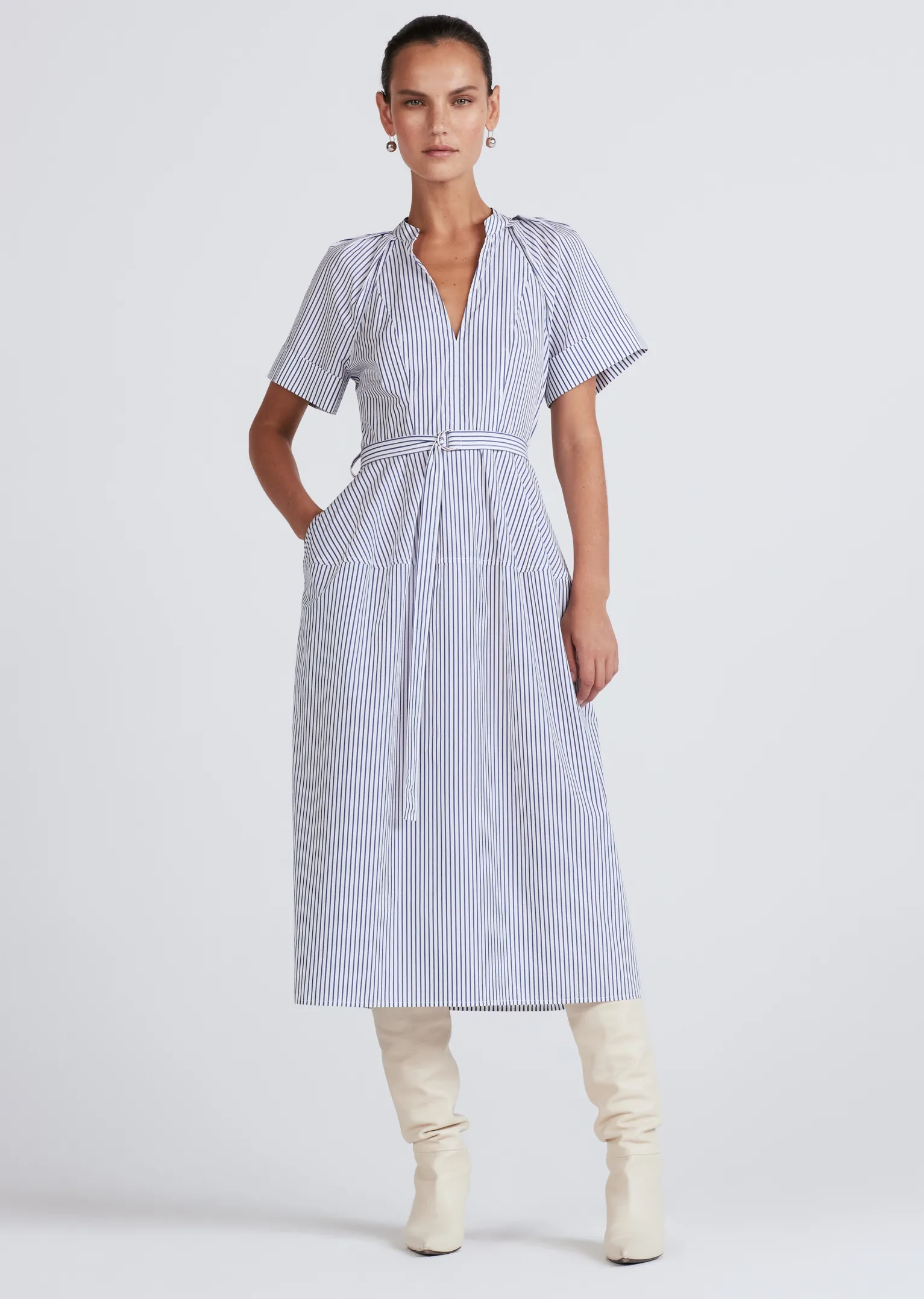 Women Derek Lam Dresses & Skirts<Orla Tie Waist Short Sleeve V-Neck Dress